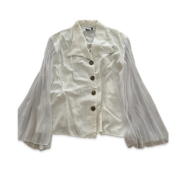 Vintage Tops - Vintage White Sheer Long Sleeve Collared Top Bridal | Size: M